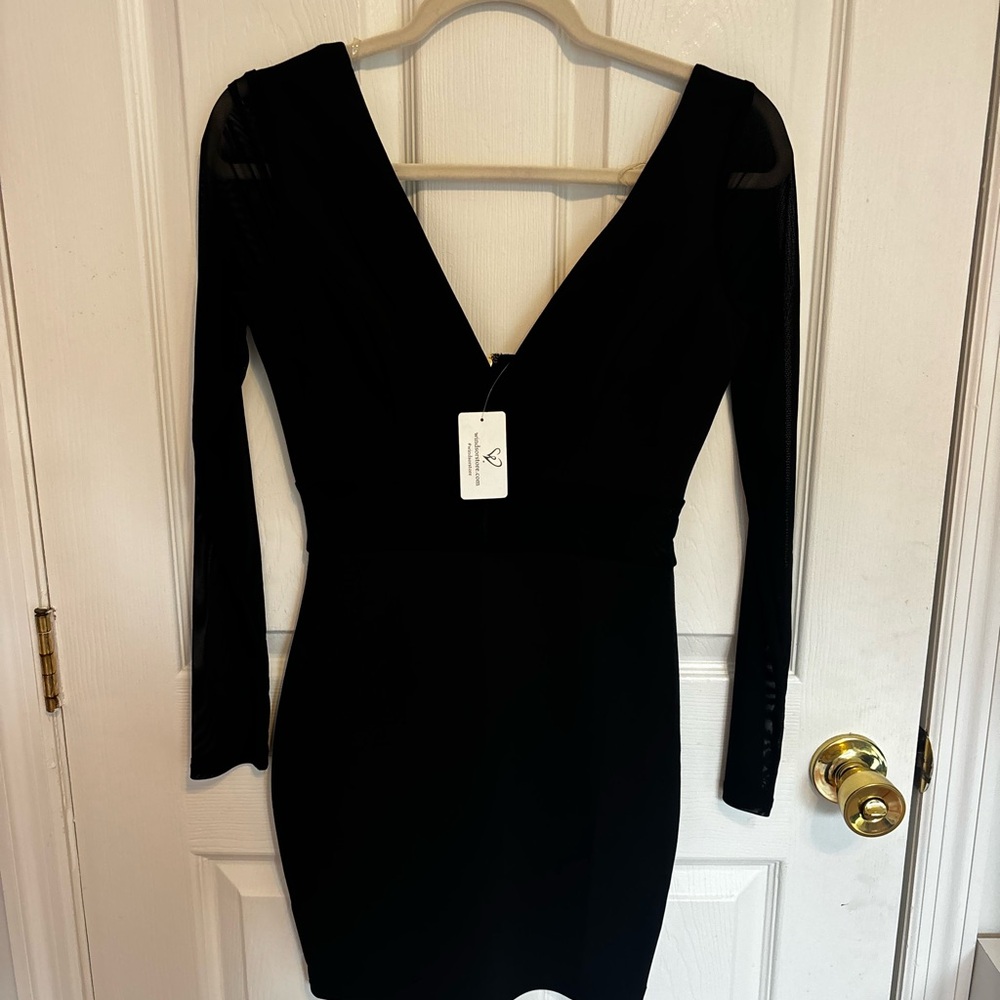 Windsor Black Mesh Long Sleeve Dress